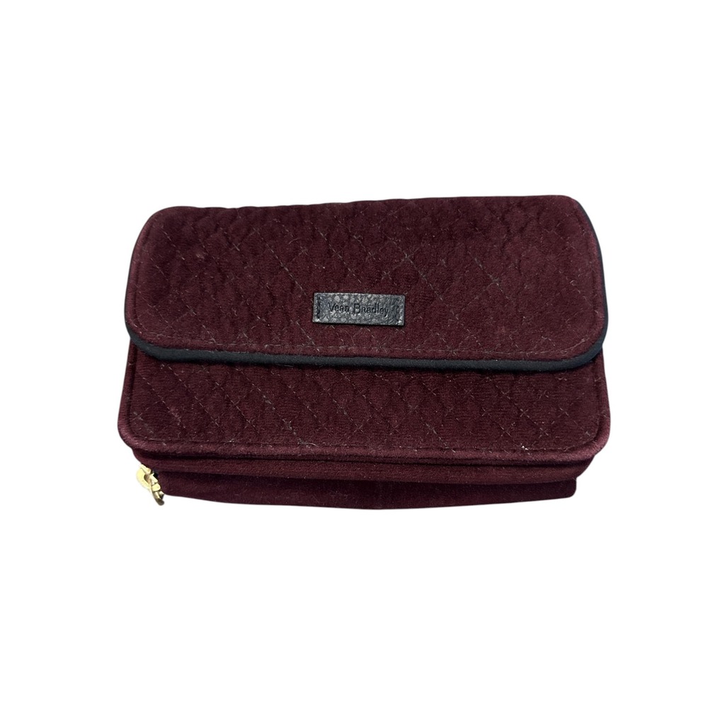 Vera‎ Bradley Burgundy Velvet Quilted Double Zip Crossbody Wallet Clutch Bag